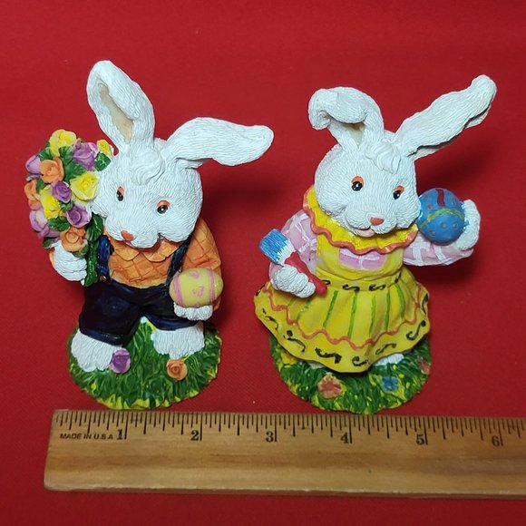 VTG Ks Collection Spring Easter Bunny Rabbit Figurine Home Decor Set of 2 - Picture 9 of 13